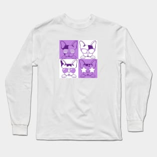 Frenchies with Glasses Purple Long Sleeve T-Shirt